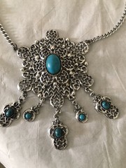 Vintage Silver Tone Faux Turquoise Necklace Tribal Festival Boho Stunning