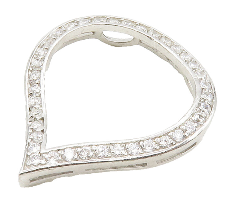 925 Sterling Silver Cubic Zirconia Open Tear Drop Slide Pendant PT11643