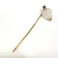 Antique Edwardian Stick Pin Frosted Satin Glass Acorn Dangle Gilt Metal