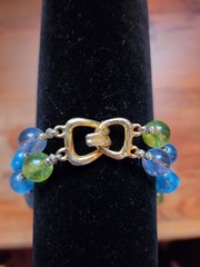 Vtg 1960s Lucite Bead Jewelry Set Double Strand Necklace Blue Green Clip…