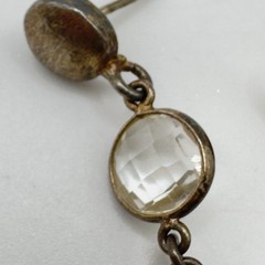 Dangle Gemstone Earrings Gold Over 925 Labradorite Smoky & Clear Quartz 2in Drop
