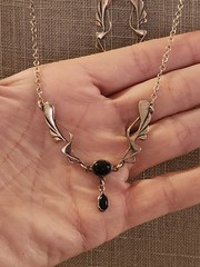 Art Nouveau/Art Deco Vintage Sterling Silver Onyx Necklace & Dangle Earring Set