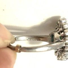 Vintage DuJay Sterling Cocktail Ring Pear Green Glass Halo Stone Size 8.25