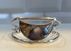 Vintage Mexico Alpaca Silver Cuff Bracelet Abalone She’ll Inlay