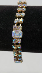 Vintage Aurora Borealis Rhinestone 2 Strand Bracelet Faux Diamond Tennis