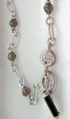 Judith Ripka Sterling Silver Smoky Quartz and 22″ Link Necklace JR Box & /Pouch