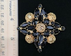 Vtg Verified Juliana Jet Black Rhinestone Filigree Ball Brooch Pin