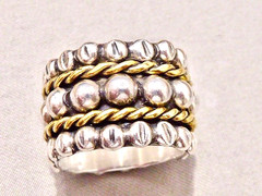 VINTAGE 925 STERLING SILVER HALLMARKED B SILVER AND GOLD BAND SIZE 5 RING