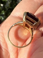 Vintage Avon Cocktail Ring Large Facted Cognac Color Glass Gold Tone Sz 6