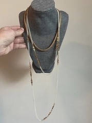 Vintage Napier Signed Gold and White Link Long Chain Necklace 60” !! H3
