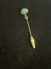 Vintage Gold Filled Stick Pin with Blue Oval Cabochon Women’s Hat/Lapel Brooch