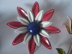 6 Vintage Flower Enamel Yellow Red Blue Pink White Green Gold Silver Daisy Lot