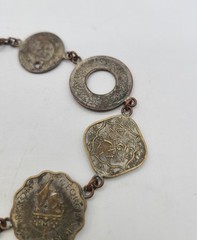 Vintage 1943 India Anna Assorted Coins Link Bracelet 8″ Handmade Hook Clasp