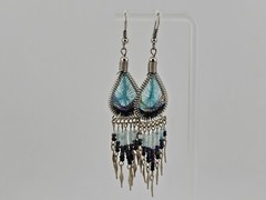 Vintage Estate BLUE DREAM CATCHER Dangle Earrings 3.5 INCHES LONG!