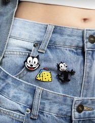 New SET OF 3 FELIX THE CAT Pins MAGIC BAG OF TRIX Brooch BLACK CAT Pin CARTOON