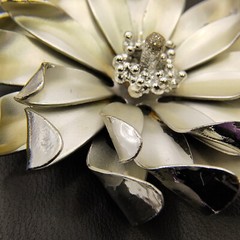 Vintage 3D Flower Brooch Pin Brushed Silver Tone Curled Petals Retro 1960s 2″