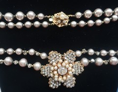 Vtg Signed Miriam Haskell Pearl Choker Necklace Frank Hess Floral Rhinestone