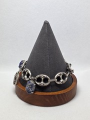 Italian Etruscan Revival 800 Silver Fob Charm Bracelet Size 7.5″ 28.6gr Lapis