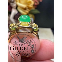 Vintage 14K Gold Jade & Tourmaline Estate Cocktail Ring | Size 7 | 4.94g