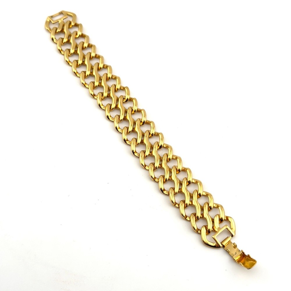 Vintage Chunky Gold Panther Bracelet Chain Link 1980s 1990s Costume Jewelry Gift