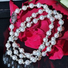 925 sterling silver 18.0″ necklace 5mm cultured pearl silver bead 13.6g