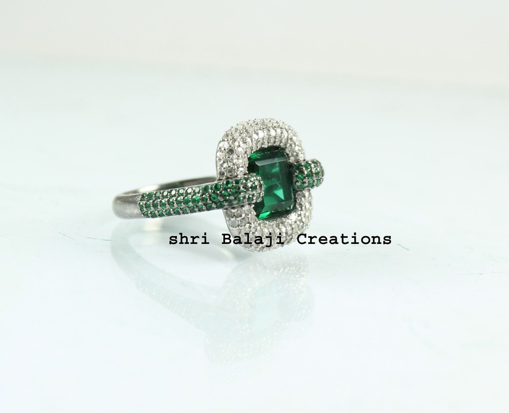Natural Rosecut Diamond Green Quartz 925 Sterling Silver Ring Jewelry