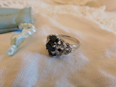 Ross Simons Sterling Silver Black Spinel Diamond Accented Ring 925 Size 10