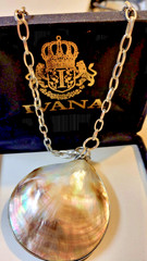 South sea mother of pearl pendant on 16″ silvertone chain with extender by Ivana