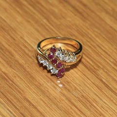 Vintage Gold Plated CZ and Genuine Natural Pink Ruby Cocktail Ring ~ Size 8 🔥