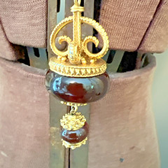 VTG SIGNED KENNETH LANE CARNELIAN RED AMBER GLASS BEAD PENDANT NECKLACE RARE 33″