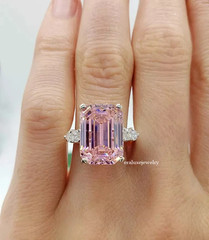 8.4 Ct Emerald Cut Pink Sapphire Diamond Engagement Ring 14K White Gold Plated