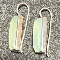 Silver Tone Aqua Glass Hook Clap Drop Dangle Earrings