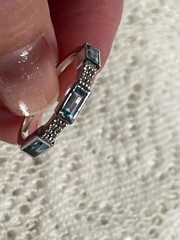 VINTAGE Blue Baguette & Quartz Round Half Eternity Band Silver SIGNED -SIZE 6.75