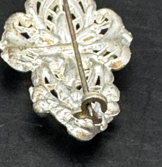 Vintage Art Deco Silver Tone Filigree Red Glass Rhinestone Bar Brooch Pin