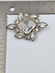 Vintage KC Signed Clear Rhinestone Brooch Pin Silver Tone Art Deco Style