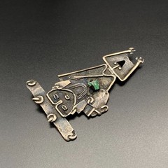Vintage Tribal Figure 900 Silver Brooch Pin Pendant