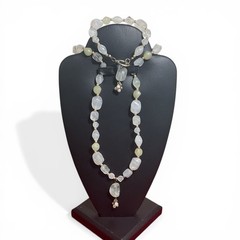 Elegant Moonstone-Inspired Necklace & Bracelet Set – Luminous Beads with Pearl-L