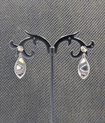 Vtg Sterling Silver Onyx Rainbow & White MOP Marquise Shape Dangle 925 Earrings