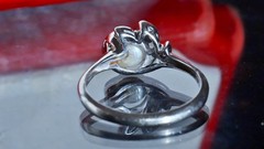 10k white gold size 6.75 ring 5.3mm cultured pearl natural diamond antique 2.28g