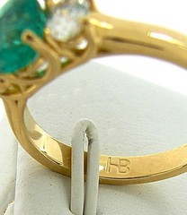 Hammerman Brothers Vintage Emerald Oval Diamond 3 Stone Ring 18K Gold