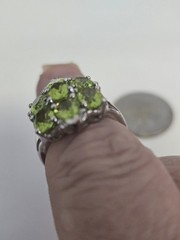 Sterling Silver .925 Manchurian PERIDOT pear Oval Stones Rhodium Coated Sz.5.75