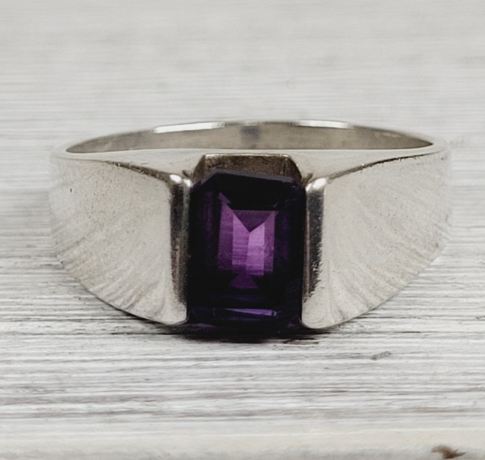 VINTAGE AMETHYST STERLING SILVER 925 RING SZ 7 GEMSTONE TENSION SET RETRO PRETTY