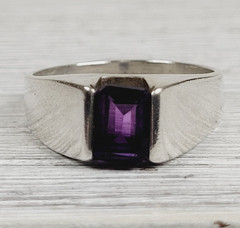 VINTAGE AMETHYST STERLING SILVER 925 RING SZ 7 GEMSTONE TENSION SET RETRO PRETTY