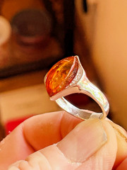 100% Genuine Baltic Natural Amber Silver Ring Size 7,0 Vintage Butterscotch 老琥珀