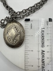 VTG Silver Tone XL Photo Pill Locket Signed D 32in Unsigned Estate Sale Read