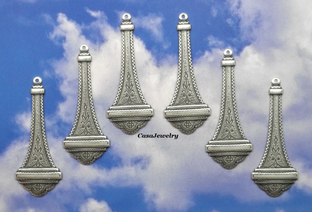 #0078 ANTIQUED STERLING SILVER PLATED PENDANT/ER DROP W/TOP HANG RING – 6 Pcs