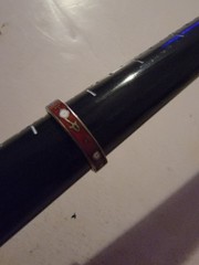 Copper Enamel Hand Painted Cloisone Ring Size 7.5 Red Symbols