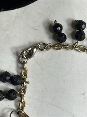 Gold Tone Chain Bracelet with Beaded Dangle Charms Black and White Unbranded VTG