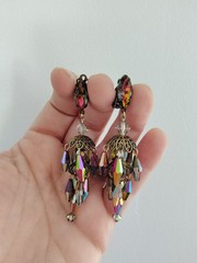 Vtg Rare LEWIS SEGAL California Watermelon AB Crystal Chandelier Earrings Pat…