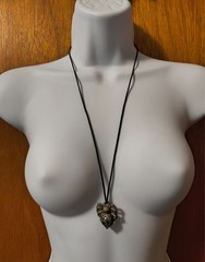 Vintage Pewter Spider Pendant Necklace corded green stone Gothic